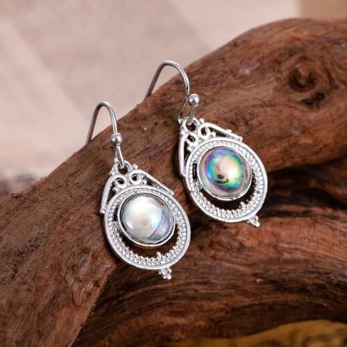 Vintage Drop Earrings White Moonstone Rhinestone Crystal Dangle Earrings Women Bohemia Wedding Jewelry Boho Statement