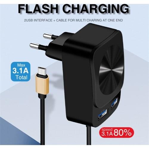 2 port USB Charger Travel EU UK Plug 3.1A Fast Charging Adapter portable Dual Wall charger Mobile Phone cable For iphone Samsung