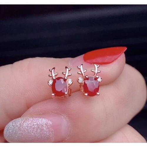 Elegant lovely deer natural red coral stud earrings Natural gemstone earrings S925 silver women girl gift fine party jewelry