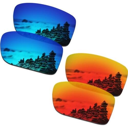 SmartVLT 2 Pairs Polarized Sunglasses Replacement Lenses for Oakley Double Edge Ice Blue and Fire Red