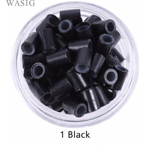 1# black 500pcs 4.5mm Lined Silicone Copper Tubes Microlinks Loop Rings Hair Beads for Human Hair Extensions Braids Tools