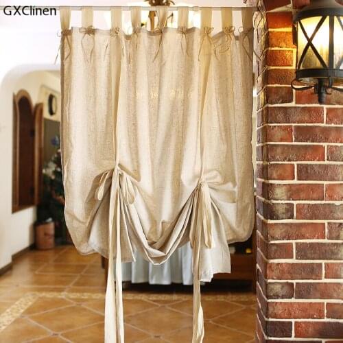 American Retro Style Beige Linen Blending Sling Finished Lacing Curtain Home Decorative Roman Curtain Partition Curtain