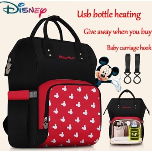 Disney Mummy Bag with USB Heater Baby Diaper Bag With Wet Bag Maternity Nappy Stroller Bag Mickey Backpack For Baby Care