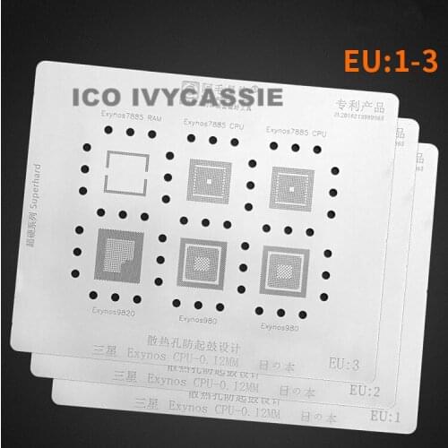 For Samsung Exynos CPU RAM IC EU1 EU2 EU3 BGA Stencil Chip Solder Ball Reballing Pins Tin Plant Net Square Hole 3PCS Per Set