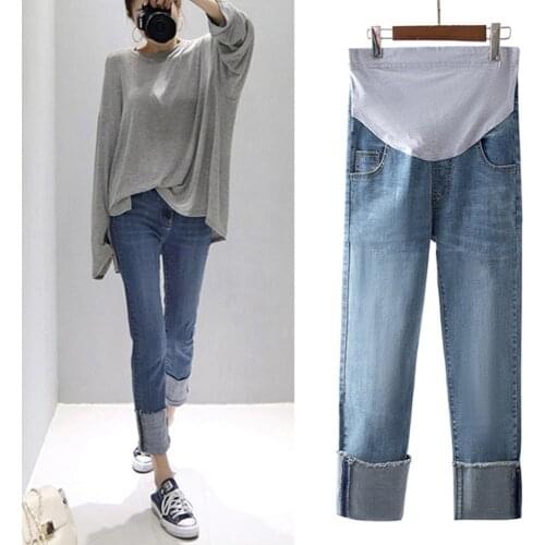 Fdfklak 2021 NEW Jeans Maternity Pants For Pregnant Women Clothes High Waist Trousers Loose Denim Jeans Plus Size M-XXL