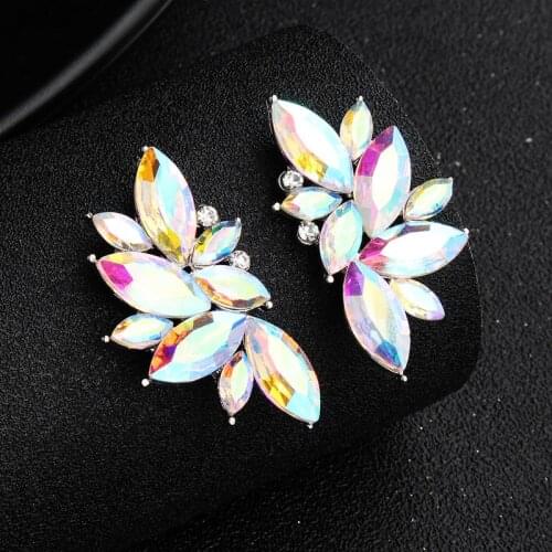 SLBRIDAL Trendy Charm Silve AB Marquise Crystal Rhinestones Fashion Earrings Bridal Wedding Drop Earrings Women Girls Jewelry