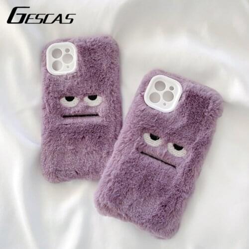 GESCAS Phone Case Purple Plush Expression For Phone 7/8/plus/x/xs/xr/xs Max/11pro Max/12 Pro Max/SE 2020 Plush Phone Case