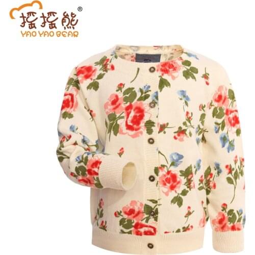 Cotton Girls Sweater Childrens Cardigan Children Sweaters For Girls O-Neck Flower Printing Girls Cardigan Sweater Coat