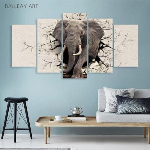 Art HD Prints Poster Framework For Living Room Wall Art 5 Pieces Elephant Canvas Paintings Modular Abstract Pictures Home Decor