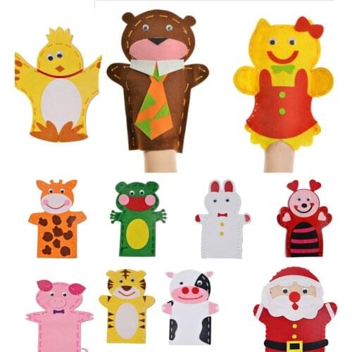 Hand Puppet Non-Woven Fabric DIY Children Arts Crafts Toys Cloth Handmade Cartoon Animal Finger Storytelling doll Handicrafts