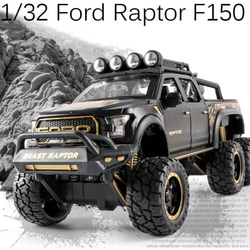 1:32 Ford Raptor F150 Big Wheel Alloy Diecast Car Model With Sound Light Pull Back Car Toys For Children Xmas Gifts