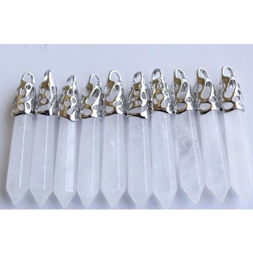 Fashion natural white crystal hexagonal pillar charms pendants 12x50mm for necklace making 10pcs/lot wholesale free shipping