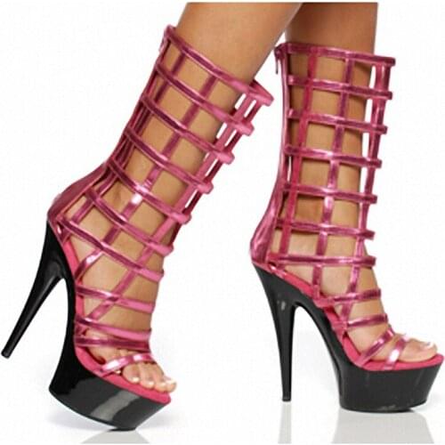 Pink Black White Women Fashion Cosplay Sandals High Heels Sexy Hollow Out Boots Caged Design Open Toe Stiletto Shoes