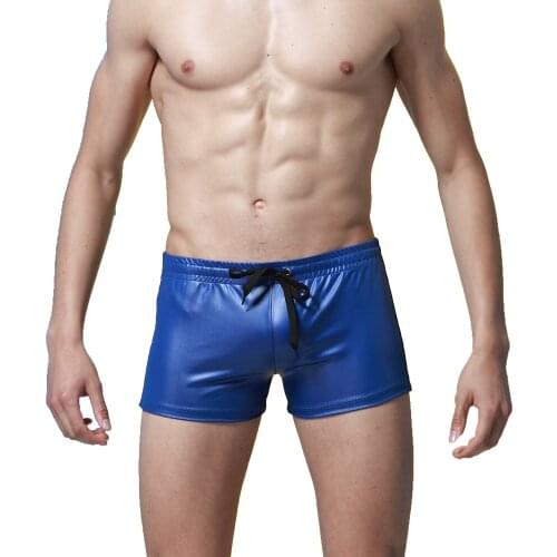 Men Sexy Althetic Strap Underwear Lace Up Short Boxer Faux Leather Boxers Underwear Underpants Shorts
