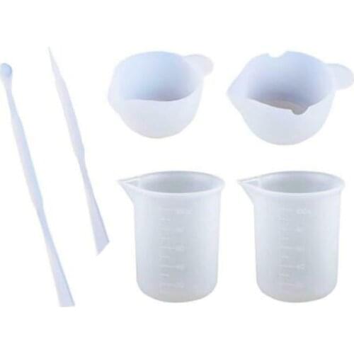 6Pcs Silicone Measuring Cups Kit Mini-Sized Nonstick Silicone Mixing Cups Stirrer Spoon For DIY Craft Jewelry Making Accessories