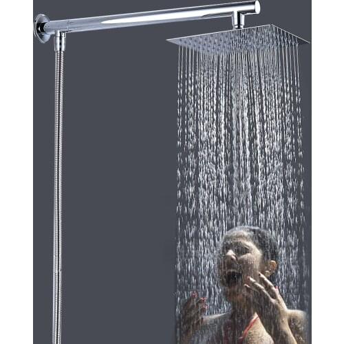 Wall Mounted Rainfall Shower Head Set Chrome 8" Ultrathin Shower Head + Stainless Steel Shower Arm + Srainless Steel Shower Hose