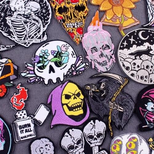 Skull Grim Reaper Patch Iron On Patches For Clothing DIY Punk Clothes Patches Stripes Embroidered Patches On Clothes Accessories