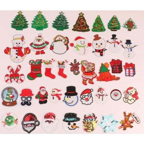 50pcs/lot Embroidery Patches Letters Clothing Decoration Accessories Diy Iron Heat Transfer Applique Santa Claus Christmas