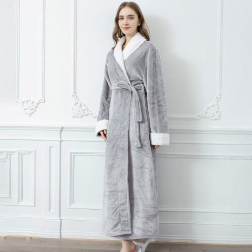 Night Robe Long Robes For Women Pure Color Long Sleeved Pajamas Ladies Bathrobes Long Couples Warm Pajamas Flannel Home Service