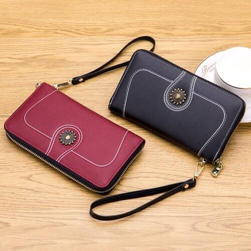 Latest Design Womens Long Wallet Genuine Leather Ladies' Zipper Purse Cow Leather Female Money Clutch Bag Cellphone Pocket