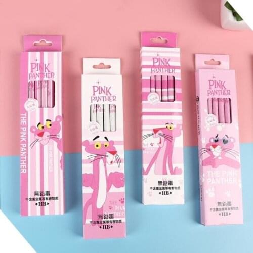 New Arrival 12pcs/pack Cute Pink Panther Flamingo HB Wood Pencils With Eraser Children Study Sketch Pencil School Stationery