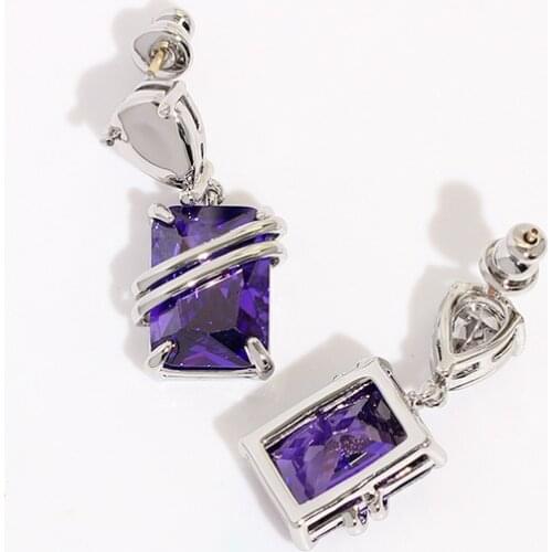 Original metal wind blue storm glass net red blue square Earrings platinum