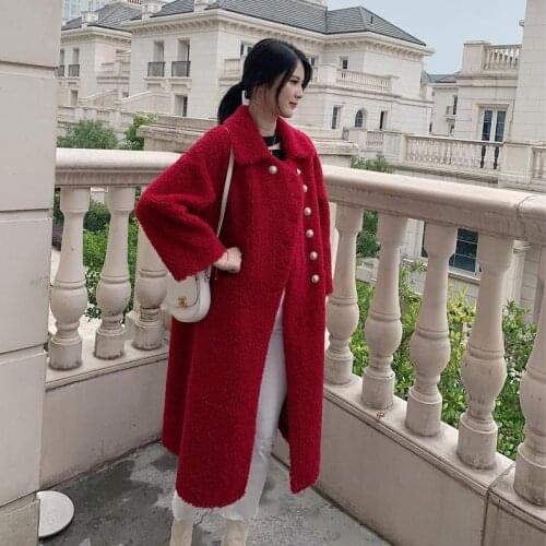 Herstory Lambwool Shirling Furry Shearing Women Faux Fur Coat Female Vintage Wool Coat jaqueta pelucia feminina alpaka plaszczf