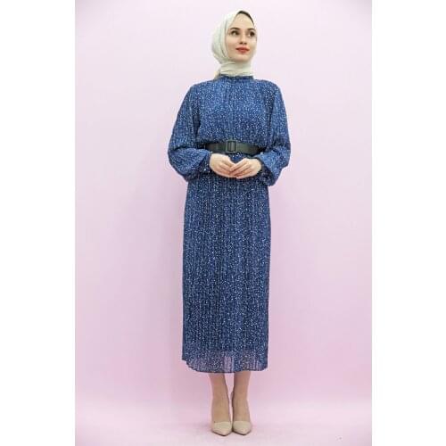 New Season Summer Trend Muslim Dress Pilisoley Hijab Chiffon Dress Navy Blue