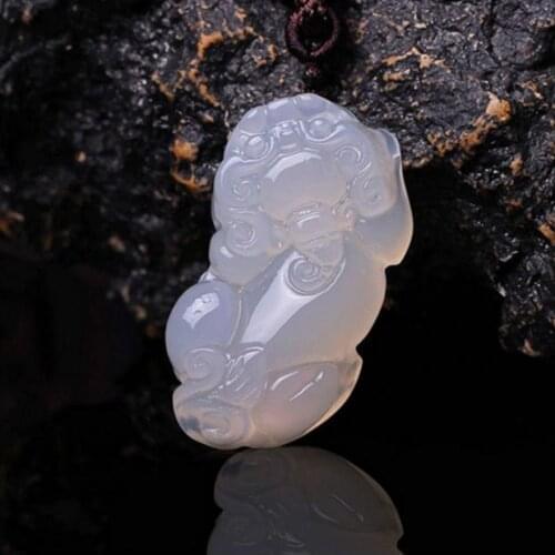 Authentic pure white agate chalcedony petite small brave pendant