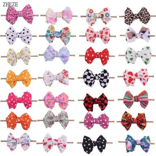Print Nylon Headbands 2020 New Arrival 4.5'' Hair Bows Hairband For Girls Texture Soft Elastic Kids DIY Hair Accessories femme