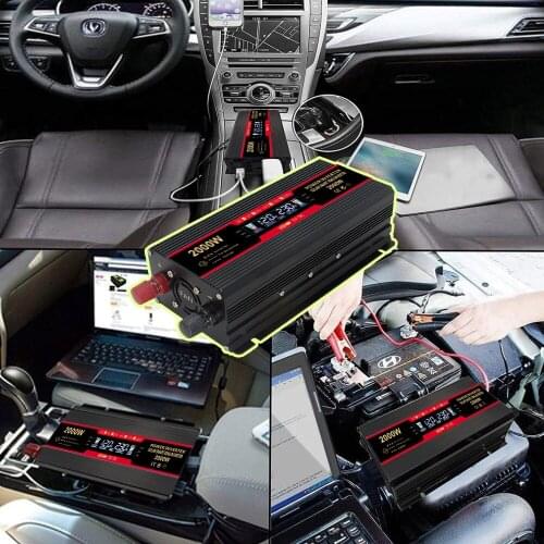 LCD Display Solor Power Inverter DC 12V 24V To AC 220V 230V 1500W 2000W 2600W Black Voltage Converter EU Socket Auto Accessories