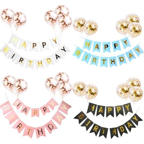 Happy Birthday Letter Banner Rose Gold Blue Confetti Latex Balloons Birthday Party Decorations Baby Shower Gift Baloon