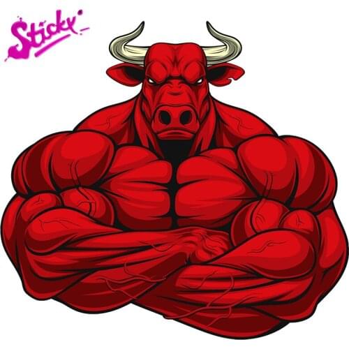 STICKY Bodybuilding Bull Car Stickers Funny Auto Sticker Decals Bumper Motorcycle Off-road Laptop Trunk Guitar Vinyl Sticker