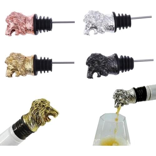 Gold Tone Wine Pourer Zinc Alloy Creative Lion Bull Head Wine Stopper Drinks Bar Tools Night Club Bar Accessories