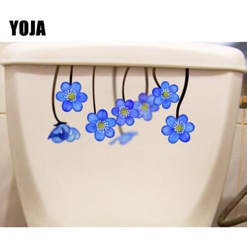 YOJA 22.8*12.5CM Blue Flowers Home Decoration Wall Decal Bathroom Toilet Sticker T1-0377