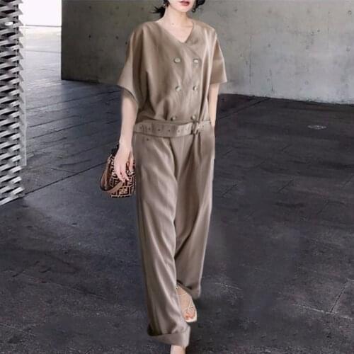 Jumpsuit Japanese 2020 Plain Loose Wide Leg Rompers Retro Women Fashion Overalls Lady Casual Style Female Long Jumpsuits