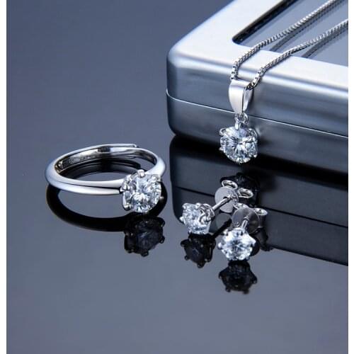 Zhanhao Romantic Original 925 Sterling Silver Moissanite Pendant Ring Necklace Earrings Jewelry Sets For Women With Gift