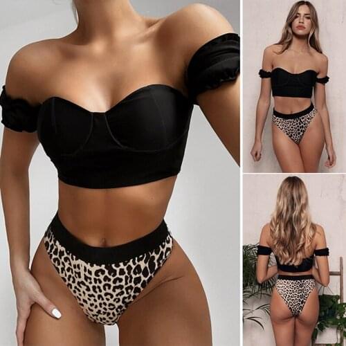 Women Bikini Short Sleeve Tube Top Bikini New Ladies Split Swimsuit Black