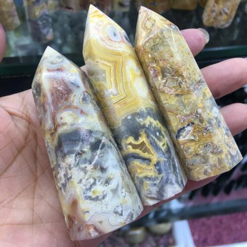 1PCS Natural Crazy agate Obelisk Quartz crystal wand Point Reiki Healing
