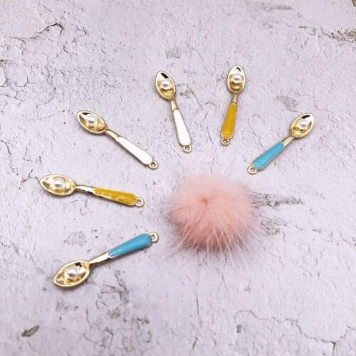 10pcs/lot Trendy Alloy Spoon Pearl Enamel Charms Lovely DIY Pendant Handmade Jewelry for Necklace Bracelet YZ214