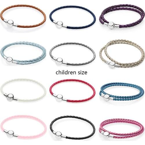 2019 NEW Fashion 925 Sterling Silver Multicolor Mixed Powder Blue Children Double-Leather Bracelet Fit DIY Original Charm Bead