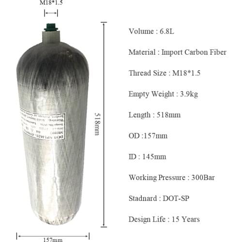 AC2680 rifle air pcp scuba tank 6.8LDOT paintball airsoft cylinder hp 4500psi airgun air bottle for diving 300bar balloon cb