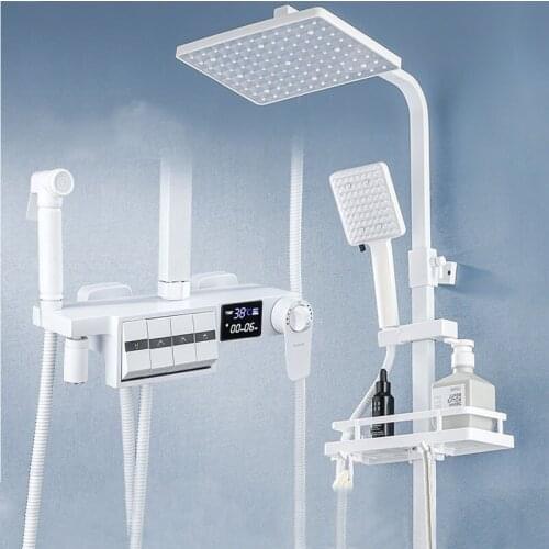 White Shower Faucets Brass Bath Shower Set Wall Mount Bathtub Faucet Set Rain Shower Head Handheld Round Tub Mixer Taps