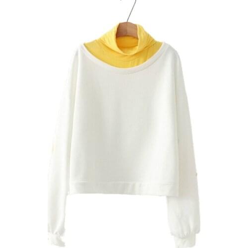 White Women Sweatshirts 2020 Autumn Long Sleeve Turtleneck Cotton Pullover Cartoon Print Tracksuits Korean Style Ladies Tops