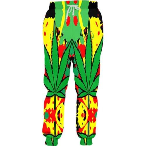 Fashion Men Casual Full Length Pants Harajuku 3D Green Leaf Printed Joggers Sweat Pants Street Hip Hop Style Sweatpants Custom