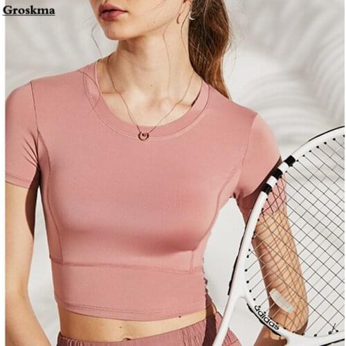 Quick dry cropped t shirt women yoga fitness gym short sleeve crop top sports tshirt woman running tops clothing jerseys mujer