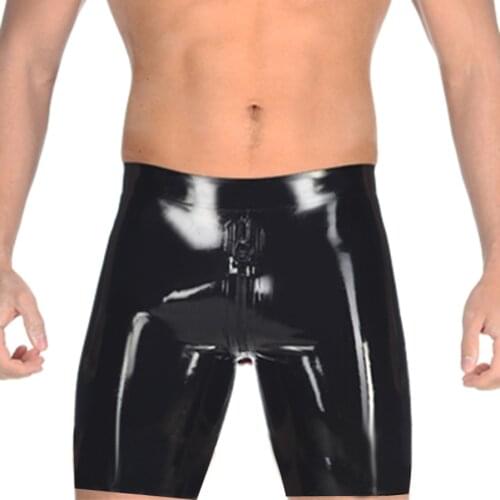 Black Man Latex Five Leg Pants with Crotch Zip Rubber Shorts BNLPM054