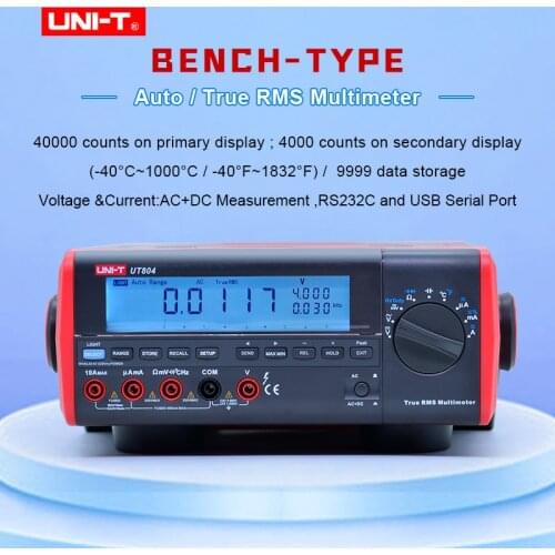 True RMS Bench Type Digital Multimeter UNI-T UT804 DMM HZ Temperature Tester Capacitor 40000 Counts w/Data Logging USB RS232