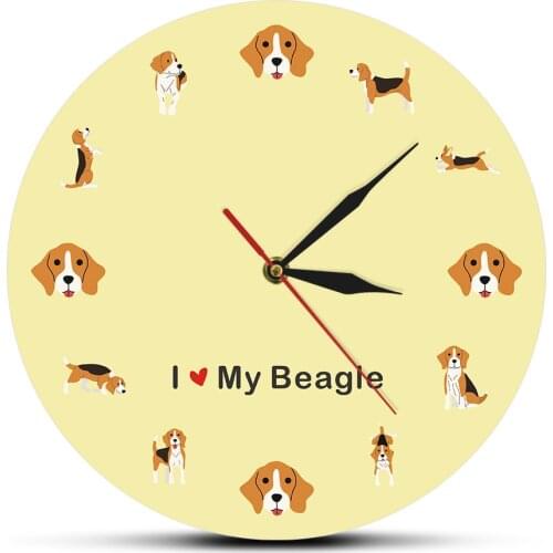 I Love My Beagle Cartoon Wall Clock English Beagle Puppy Dog Wall Art Silent Quartz Clock Wall Watch Beagle Mom Pet Lover Gift