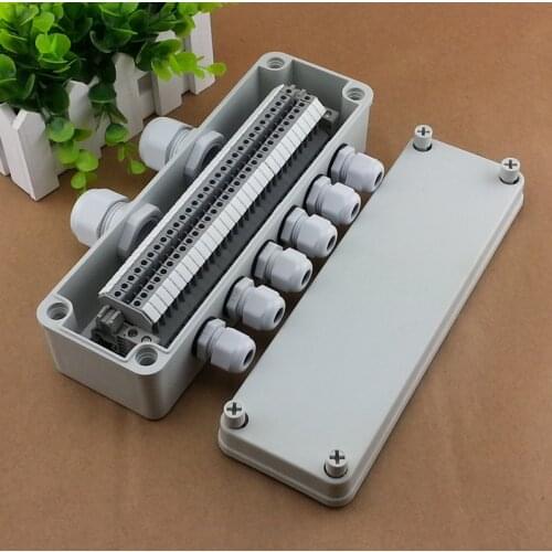 IP65 Waterproof Cable Junction Box 80*250*70mm two in six out with UK2.5B Din Rail Terminal Blocks